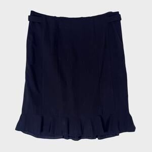 Worthington Womens 16 Tall 16T Black Straight Skirt Ruffle Hem Poly Blend